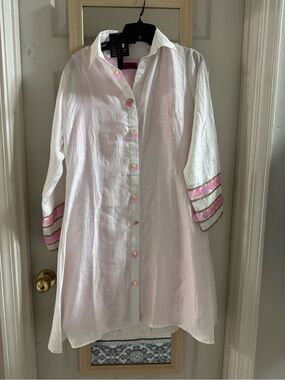 White overlay dress with polka pink inner